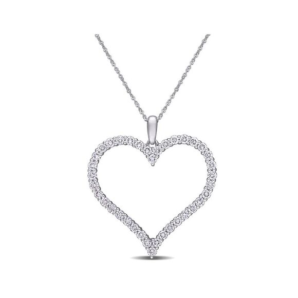 1.14 Carat (ctw VS1-VS2) Lab-Grown Diamond Heart Pendant 14K White Gold with Cha